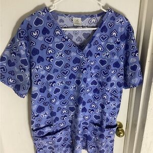 B Scuba Blue Hearts Scrub Top Size 1X